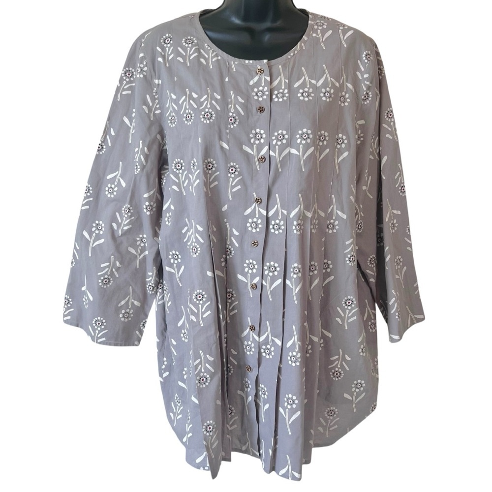 Gudrun Sjoden Woven “Chai” Tunic, Gray Floral Pattern